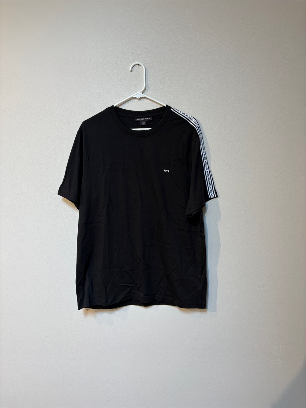 Michael Kors Black Crewneck Tee with White Logo Tape Shoulder